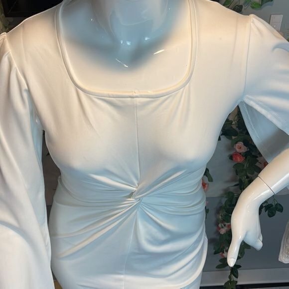 Cape Pearls Sleeve Boho Elegance Tunic Midi Bodycon Dress Stretchy Size L RfI029 - Picture 15 of 17